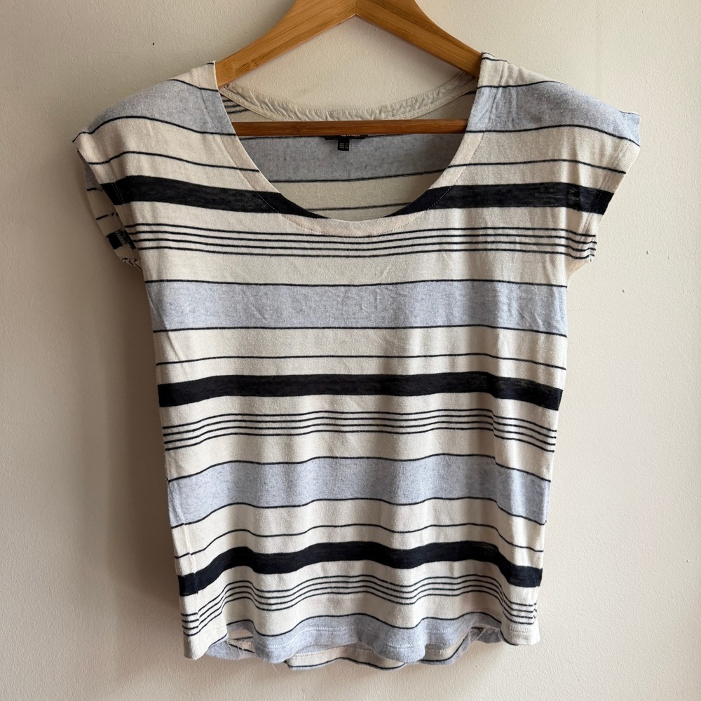 Massimo Dutti Striped Cap Sleeve Knit Top Blue Beige XS